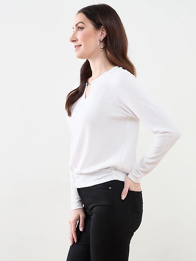 3/4 Sleeved Top with Hardware Detail