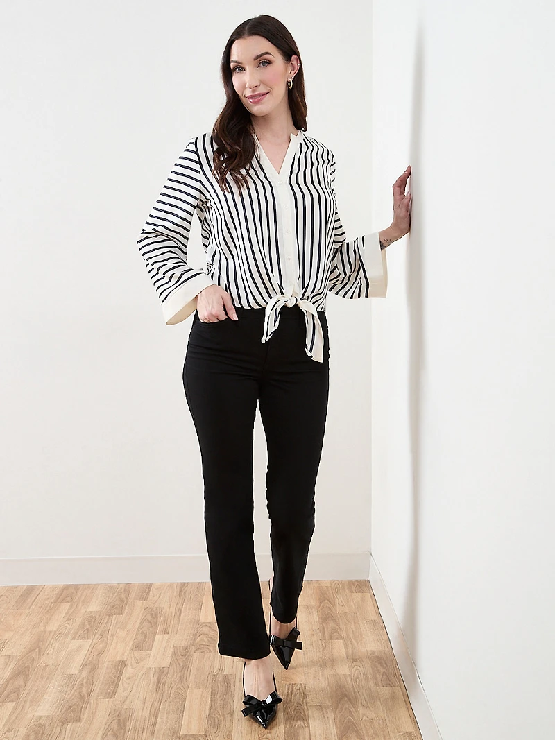 Bell Sleeve Tie Front Blouse