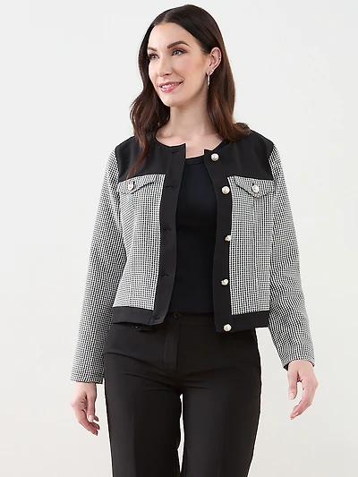 Checked Collarless Blazer