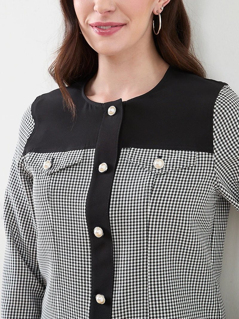 Checked Collarless Blazer