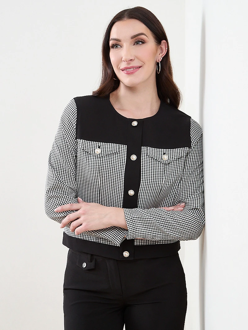 Checked Collarless Blazer