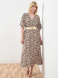 Crepe Neutral Leaf Kimono Dress