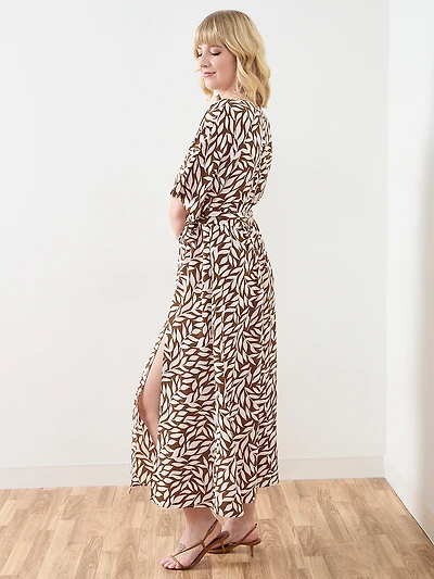 Crepe Neutral Leaf Kimono Dress