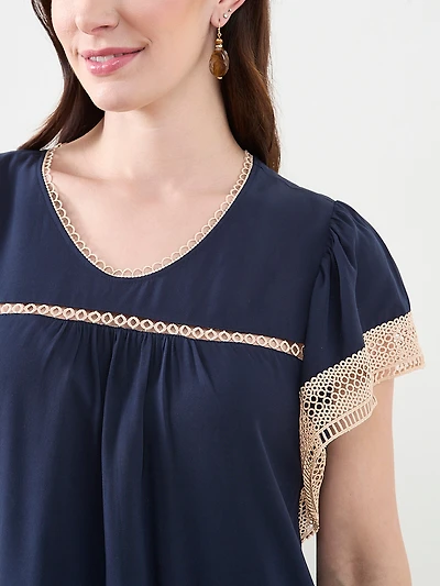 Crochet Detail Flutter Sleeve Dress