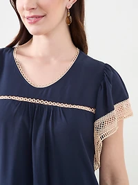 Crochet Detail Flutter Sleeve Dress