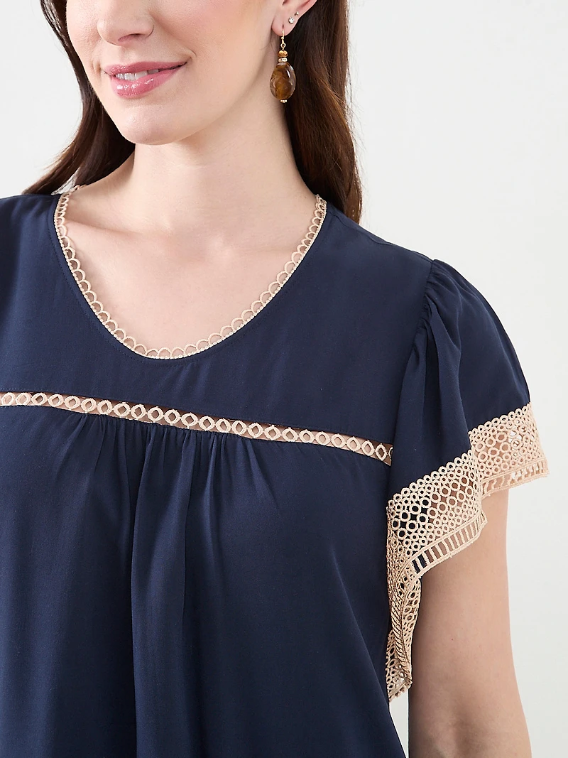 Crochet Detail Flutter Sleeve Dress