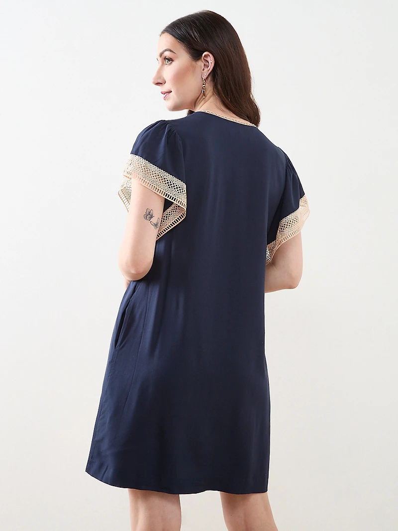 Crochet Detail Flutter Sleeve Dress