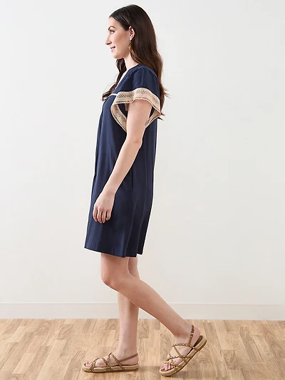 Crochet Detail Flutter Sleeve Dress