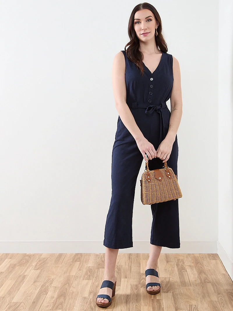 Crop Length Cotton Slub Jumpsuit
