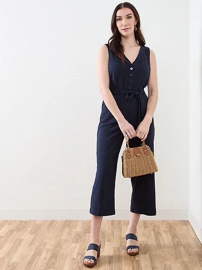 Crop Length Cotton Slub Jumpsuit
