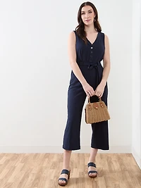 Crop Length Cotton Slub Jumpsuit