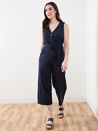 Crop Length Cotton Slub Jumpsuit