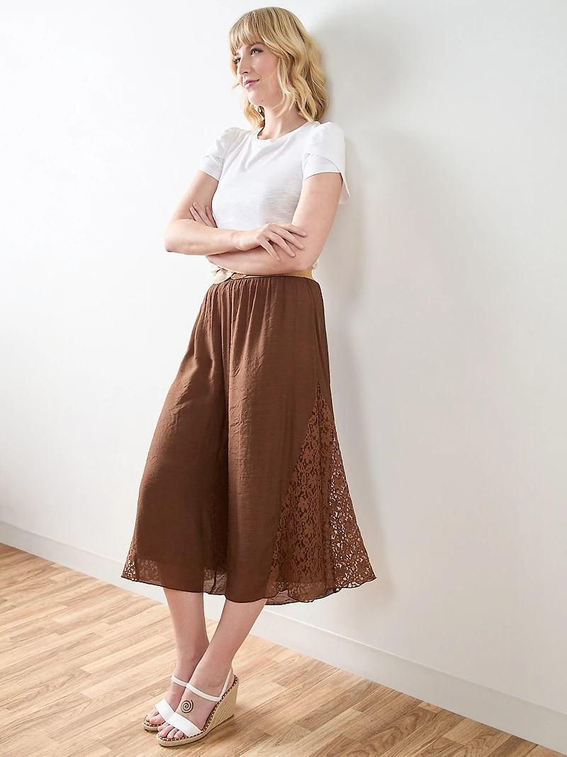 Gauze & Lace Wide Leg Crop Pant