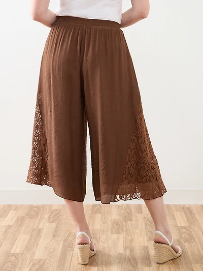 Gauze & Lace Wide Leg Crop Pant