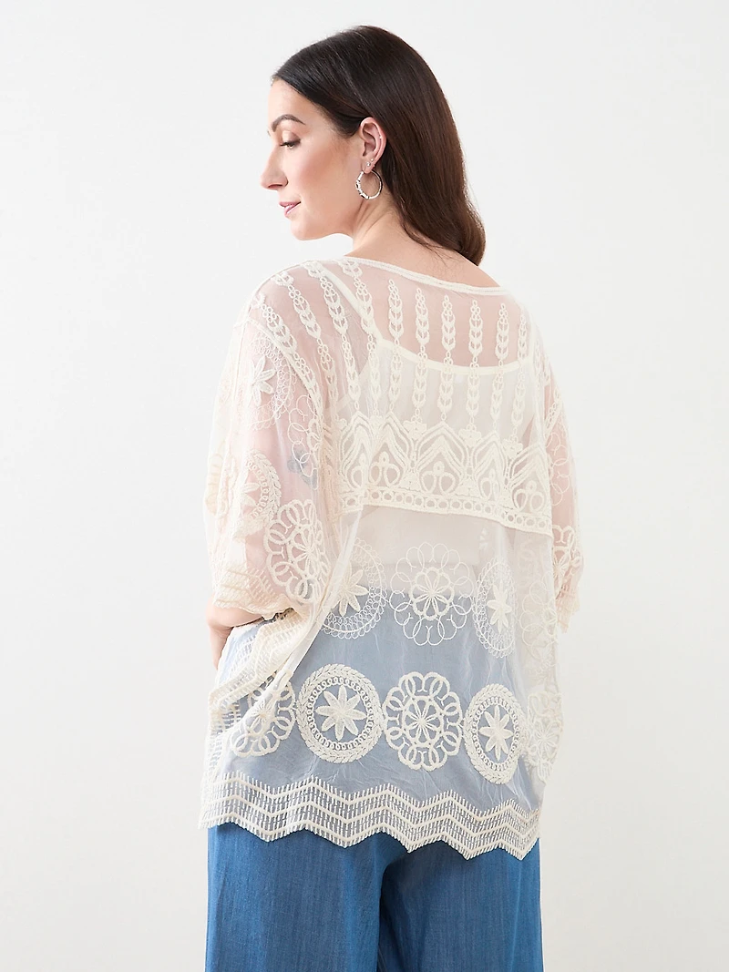 Lacy Caftan with Elbow-Length Sleeves