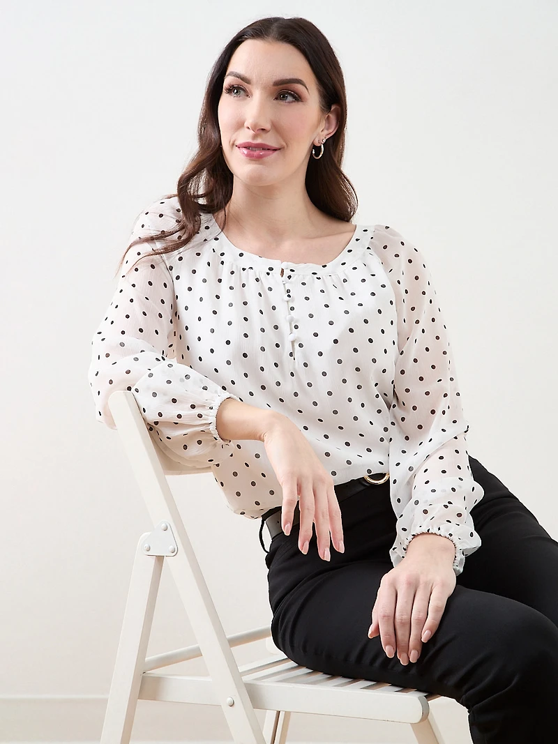 Long Sleeve Round Neck Chiffon Blouse