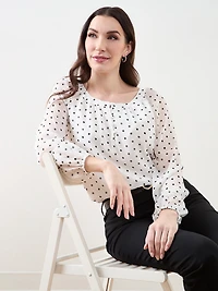 Long Sleeve Round Neck Chiffon Blouse