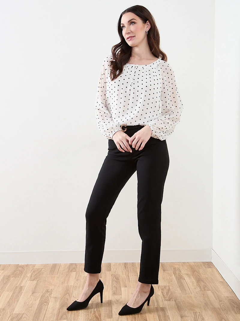 Long Sleeve Round Neck Chiffon Blouse