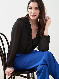 Long Sleeve Ruffle Front Blouse