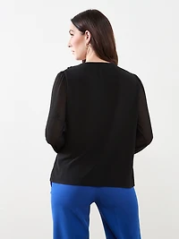 Long Sleeve Ruffle Front Blouse