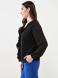 Long Sleeve Ruffle Front Blouse