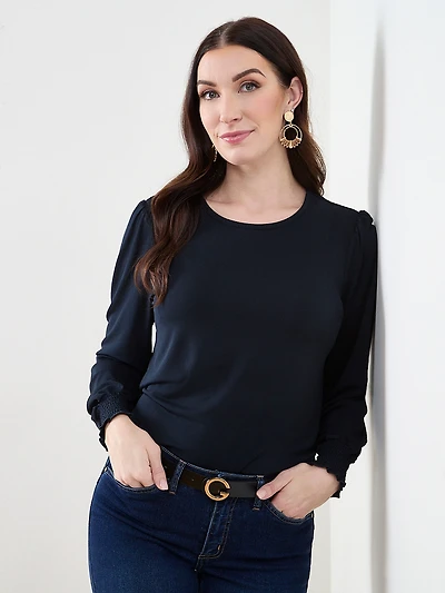 Long Sleeve Smocked Cuff Top