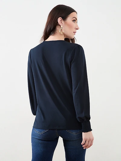 Long Sleeve Smocked Cuff Top