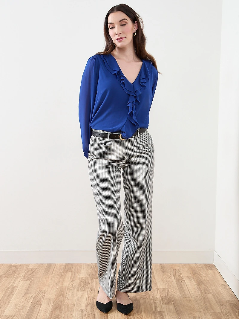 Long Sleeved Ruffle Front Blouse