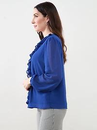 Long Sleeved Ruffle Front Blouse