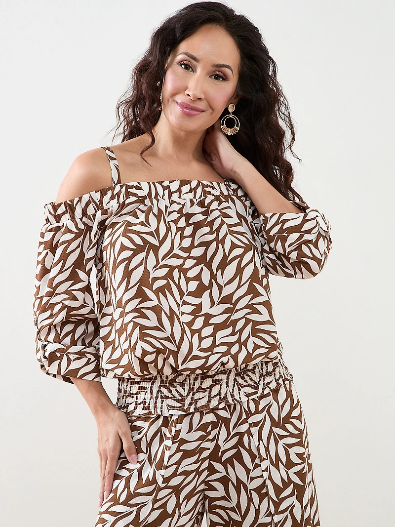 Petite 3/4 Sleeve Smocked Hem Blouse