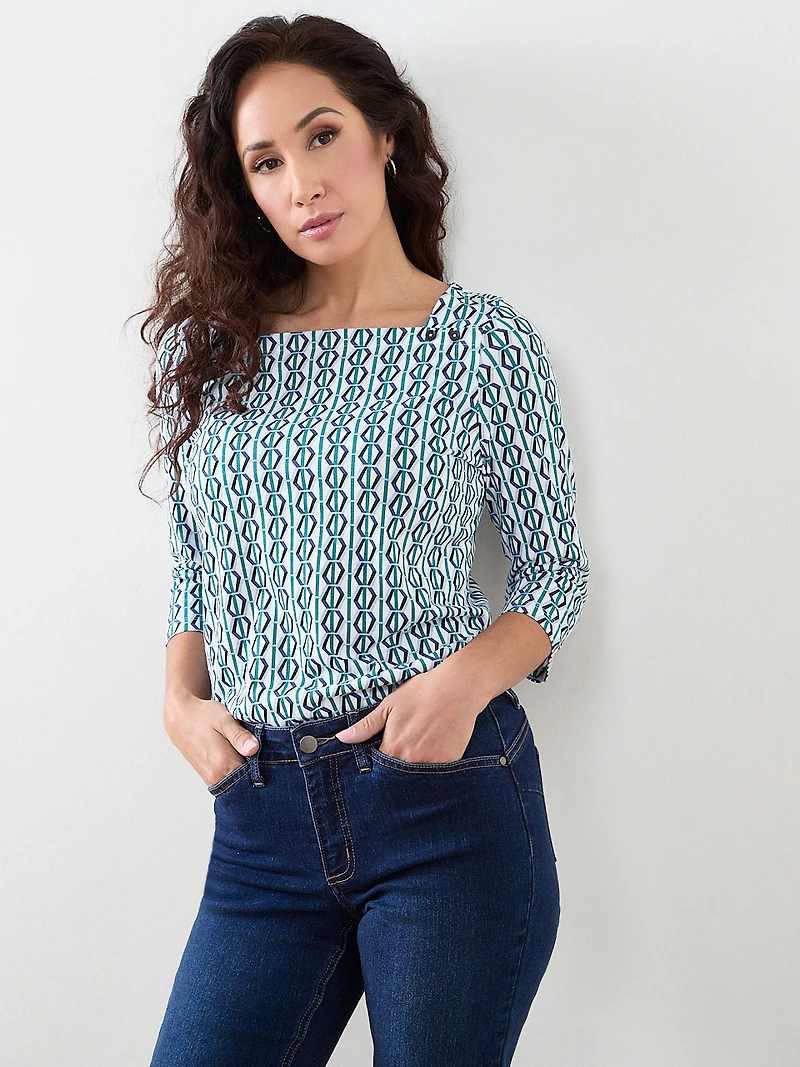 Petite 3/4 Sleeve Square Neck Tee