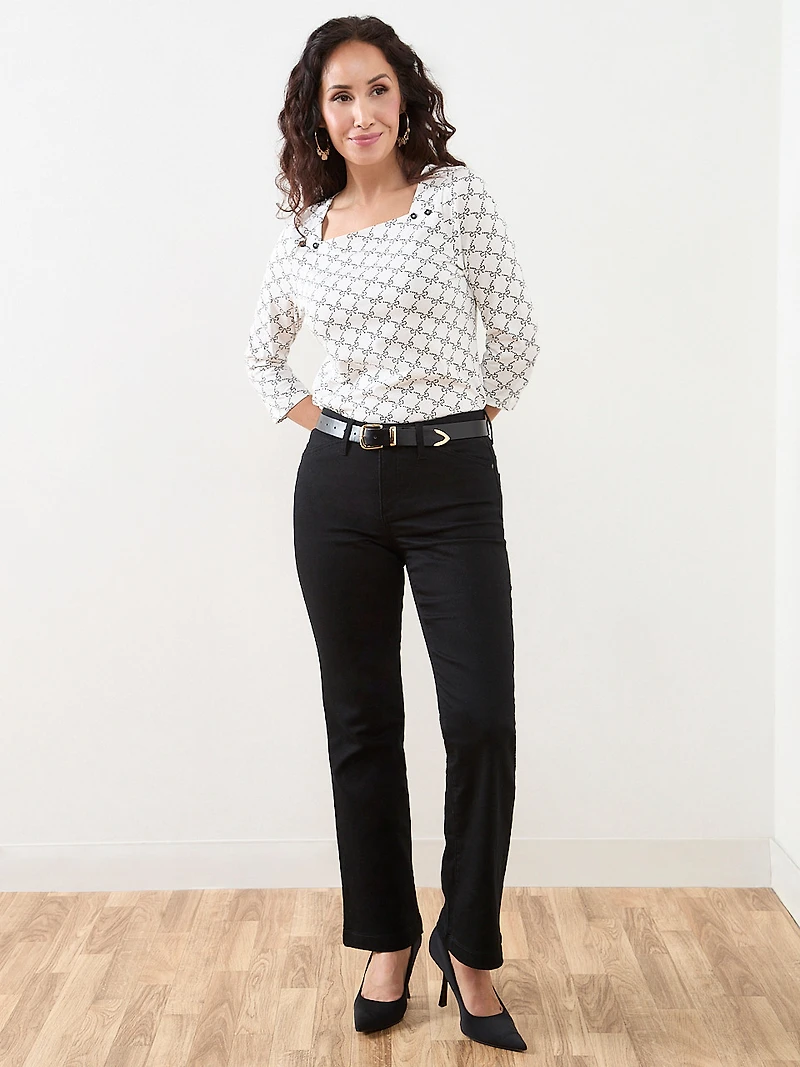 Petite 3/4 Sleeve Square-Neck Tee