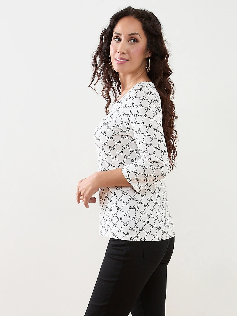 Petite 3/4 Sleeve Square-Neck Tee