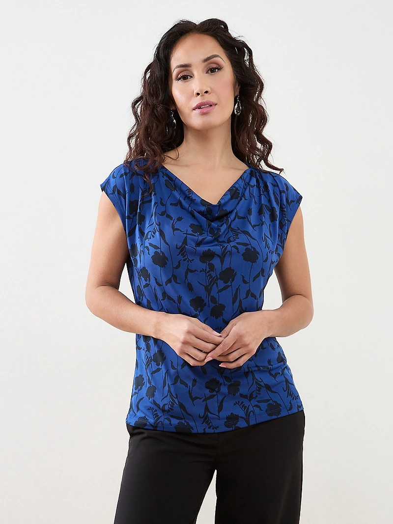 Petite Cap Sleeve Cowl-Neck Top