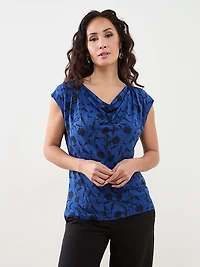 Petite Cap Sleeve Cowl-Neck Top