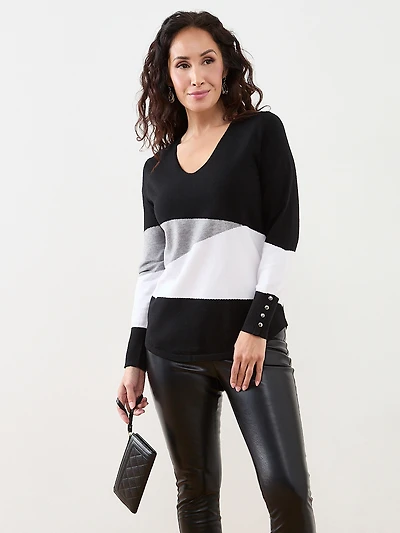 Petite Colourblock V-Neck Pullover