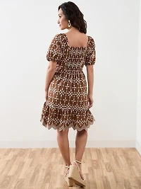 Petite Knee Length Puff Sleeve Dress