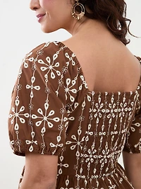 Petite Knee Length Puff Sleeve Dress
