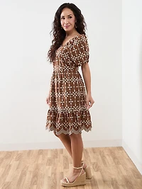 Petite Knee Length Puff Sleeve Dress