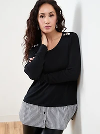 Petite Long Sleeve Knit Fooler Top