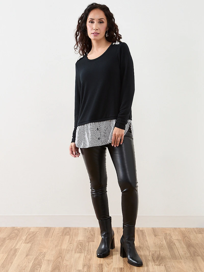 Petite Long Sleeve Knit Fooler Top