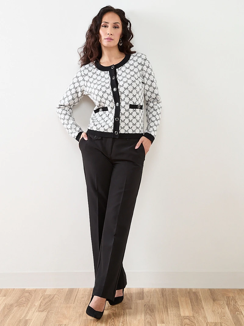 Petite Long Sleeve Patterned Button Cardigan