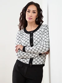 Petite Long Sleeve Patterned Button Cardigan