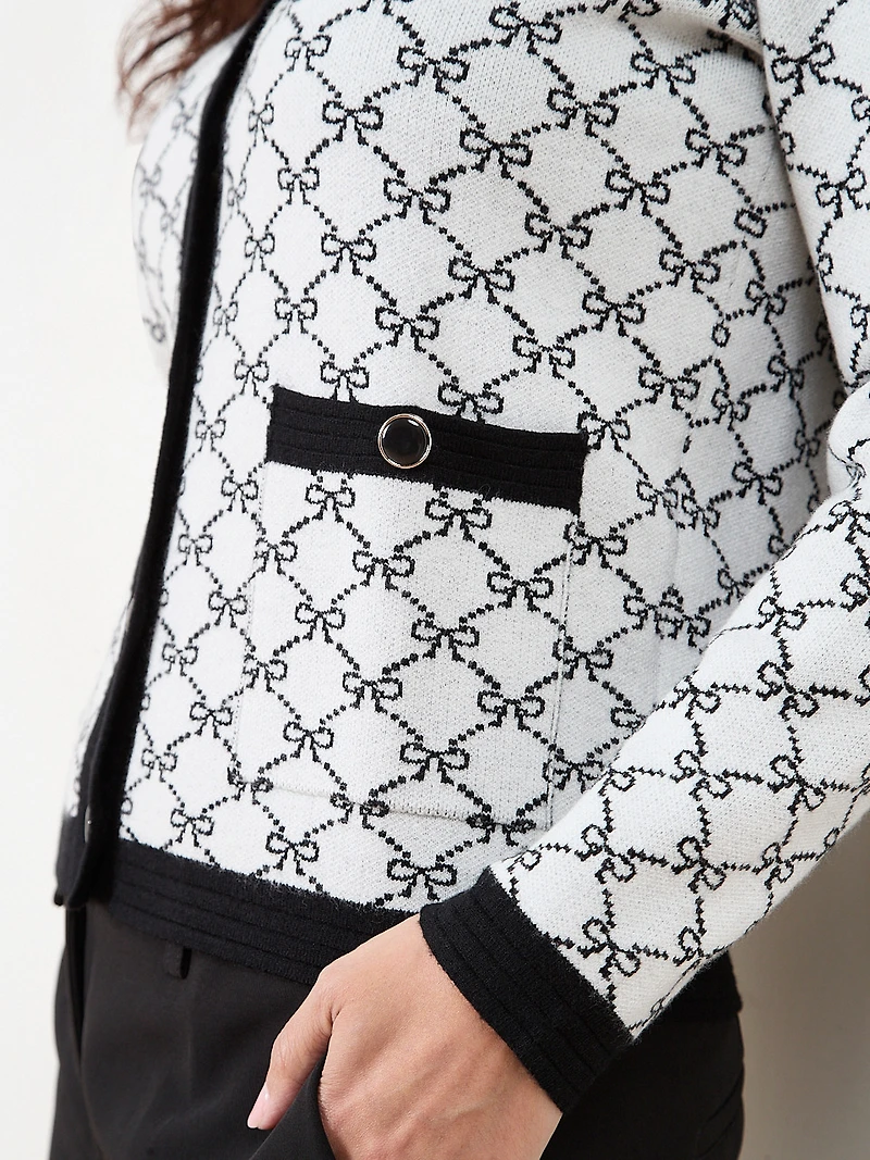 Petite Long Sleeve Patterned Button Cardigan