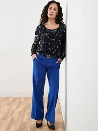 Petite Long Sleeve Round Neck Chiffon Blouse