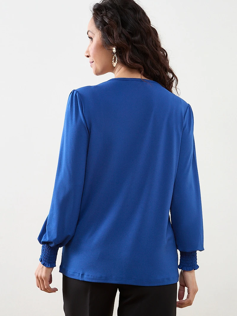 Petite Long Sleeve Smocked Cuff Top