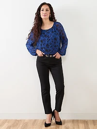 Petite Long Sleeved Round Neck Chiffon Blouse