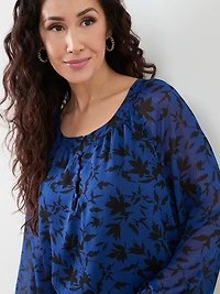 Petite Long Sleeved Round Neck Chiffon Blouse