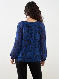 Petite Long Sleeved Round Neck Chiffon Blouse
