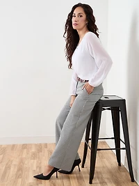 Petite Long-Sleeved Round Neck Chiffon Blouse